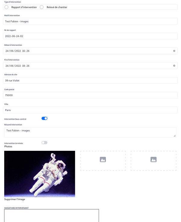 Application de suivi d'interventions sur tablette