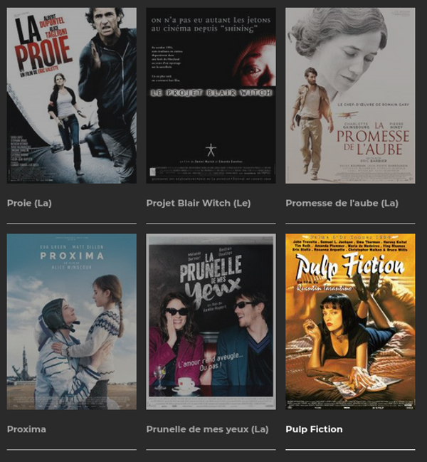 Vue du filtre par client